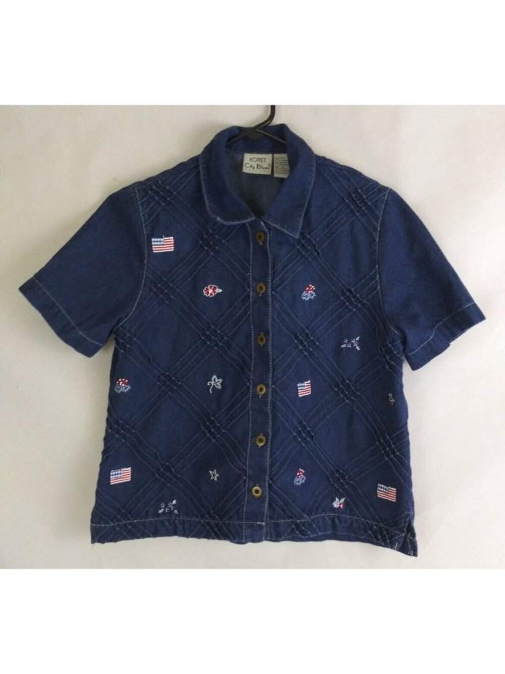 Vintage Koret City Blues Petites Denim Embroidered Patriotic Blouse Petite Small